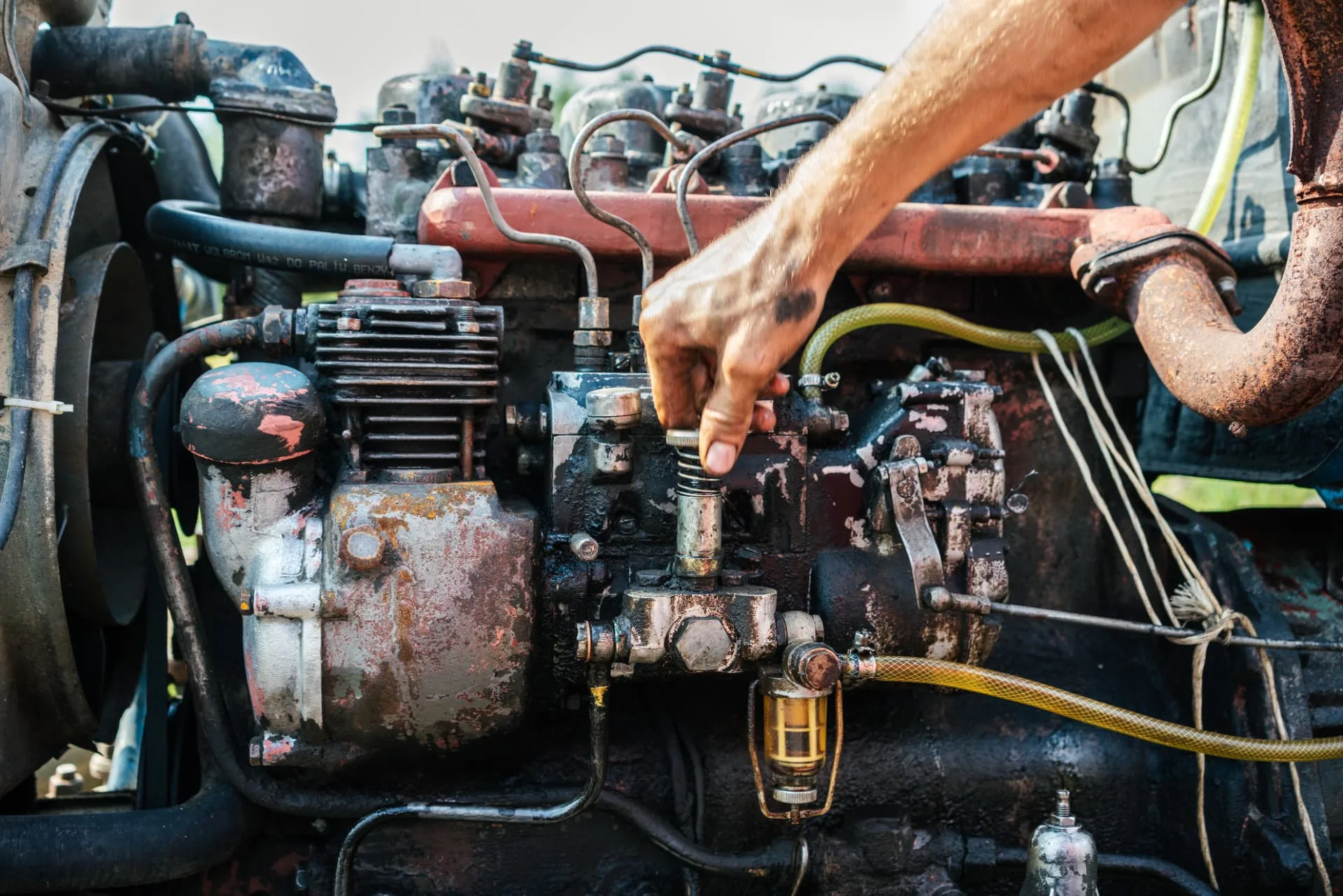 Working on a diesel injection pump