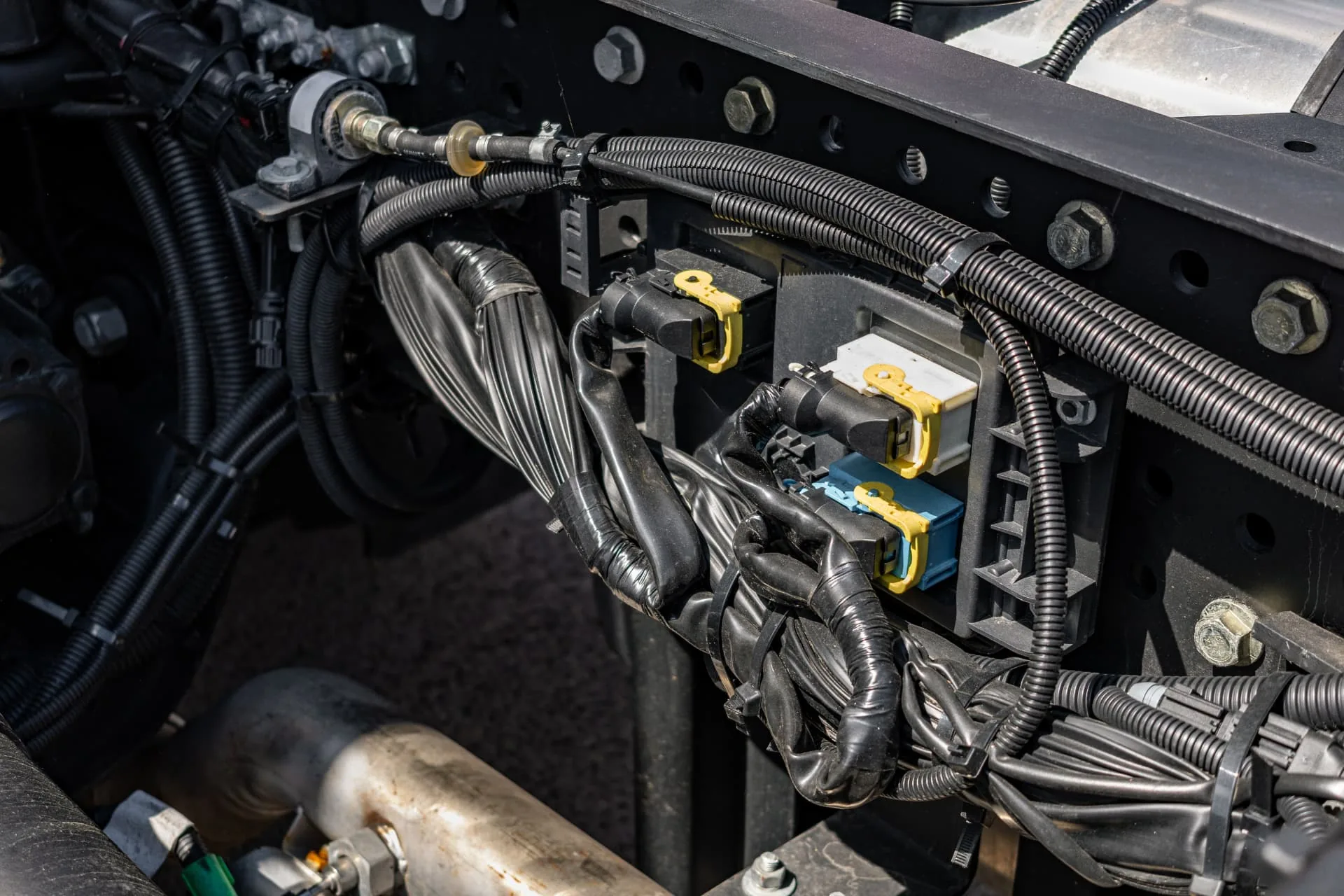 Control module wiring on a truck frame
