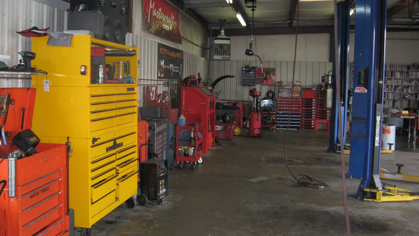 Tool chests and repair bays at Scott's Auto Repair in West Columbia, SC