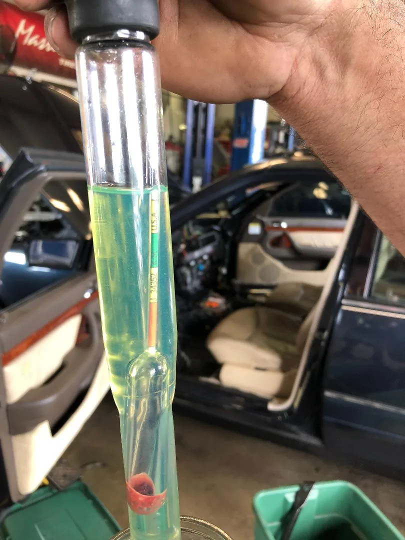 Fuel sample being tested for water at Scott's Auto Repair in West Columbia, SC