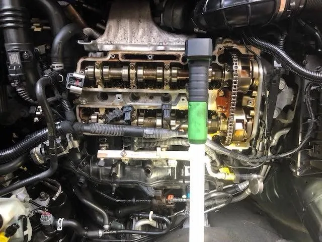 Engine timing chain repair in progress at Scott's Auto Repair in West Columbia, SC