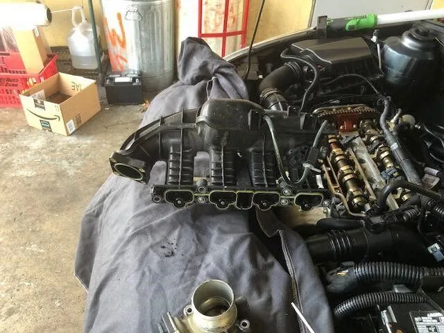 Engine with intake removed for repair at Scott's Auto Repair in West Columbia, SC
